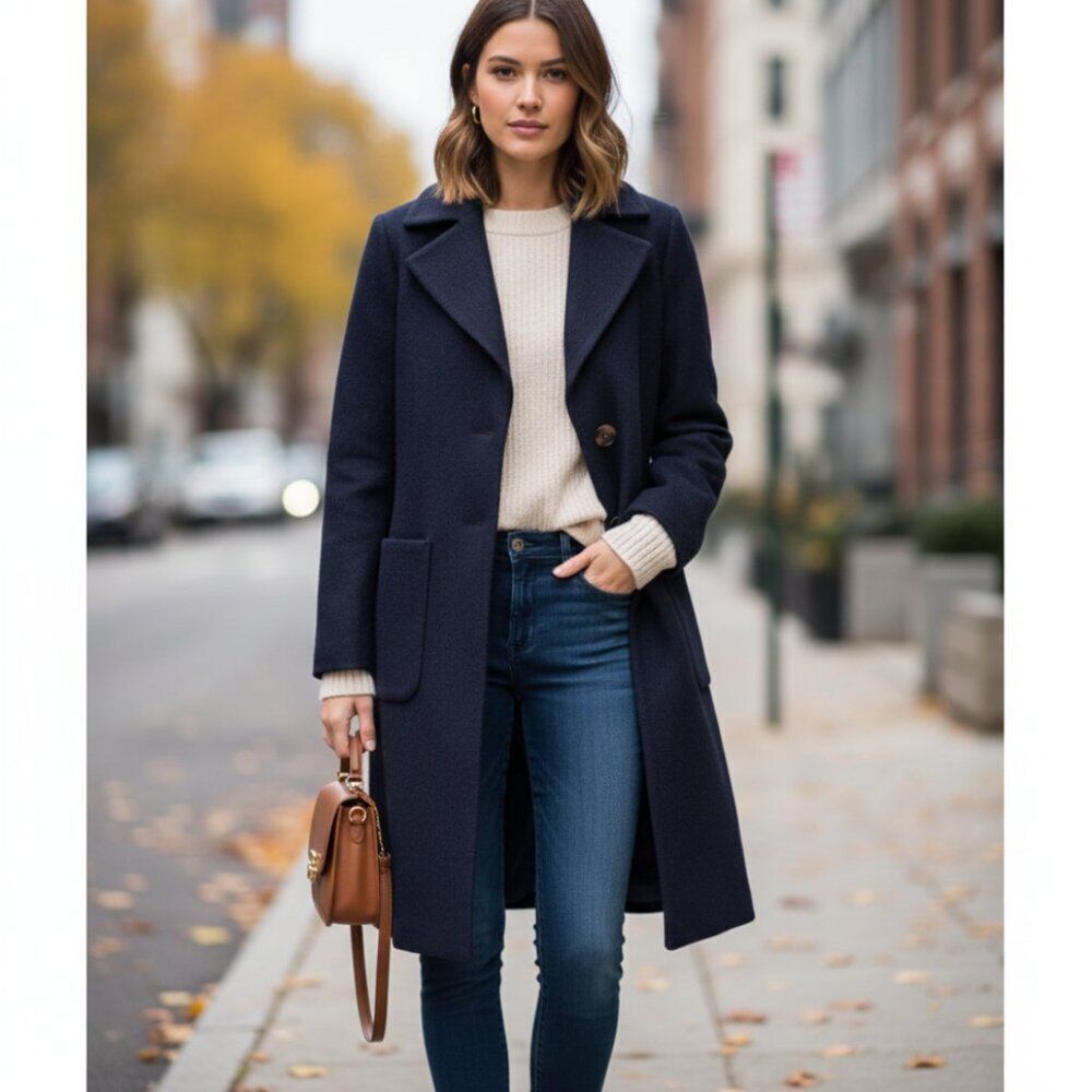 Halogen Navy Blue Wool Blend Overcoat - Women's Size XS